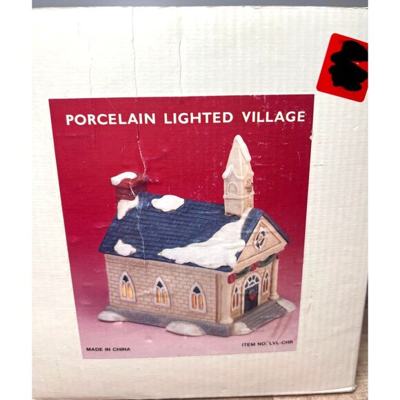 Christmas Porcelain Lighted Village Church House Decor With Box - Picture 8 of 8